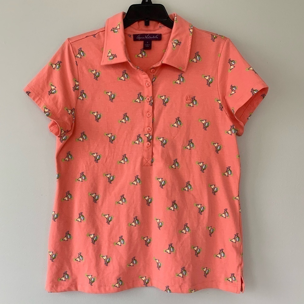 Gloria Vanderbilt Polo Shirt Peach Cocktails Drinks Orange Size Small